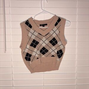 Say What? Tan and Black Argyle Sweater Vest
